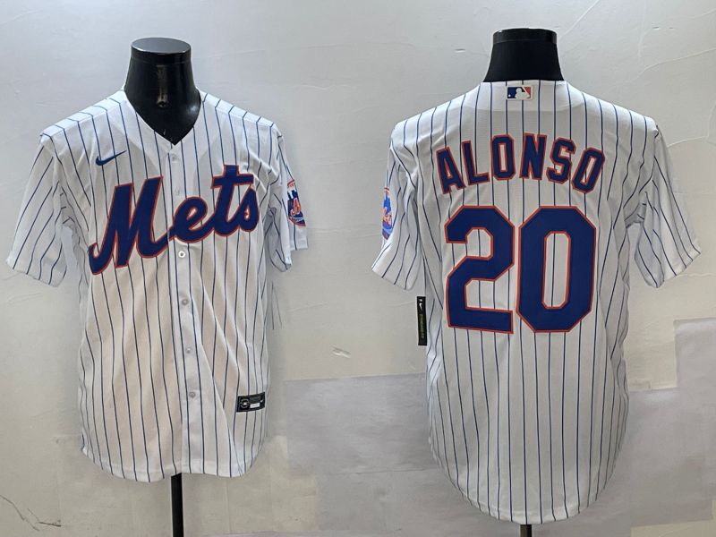 Men New York Mets 20 Alonso White Stripe Game Fashion 2025 Nike MLB Jersey style 1